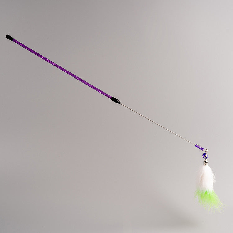 FUREVER365 TM-01 Colorful Rabbit Fur Teaser - High-Elasticity Steel Wire Squeaky Bell Cat Wand Toy