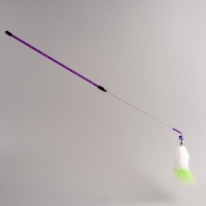 FUREVER365 TM-01 Colorful Rabbit Fur Teaser - High-Elasticity Steel Wire Squeaky Bell Cat Wand Toy