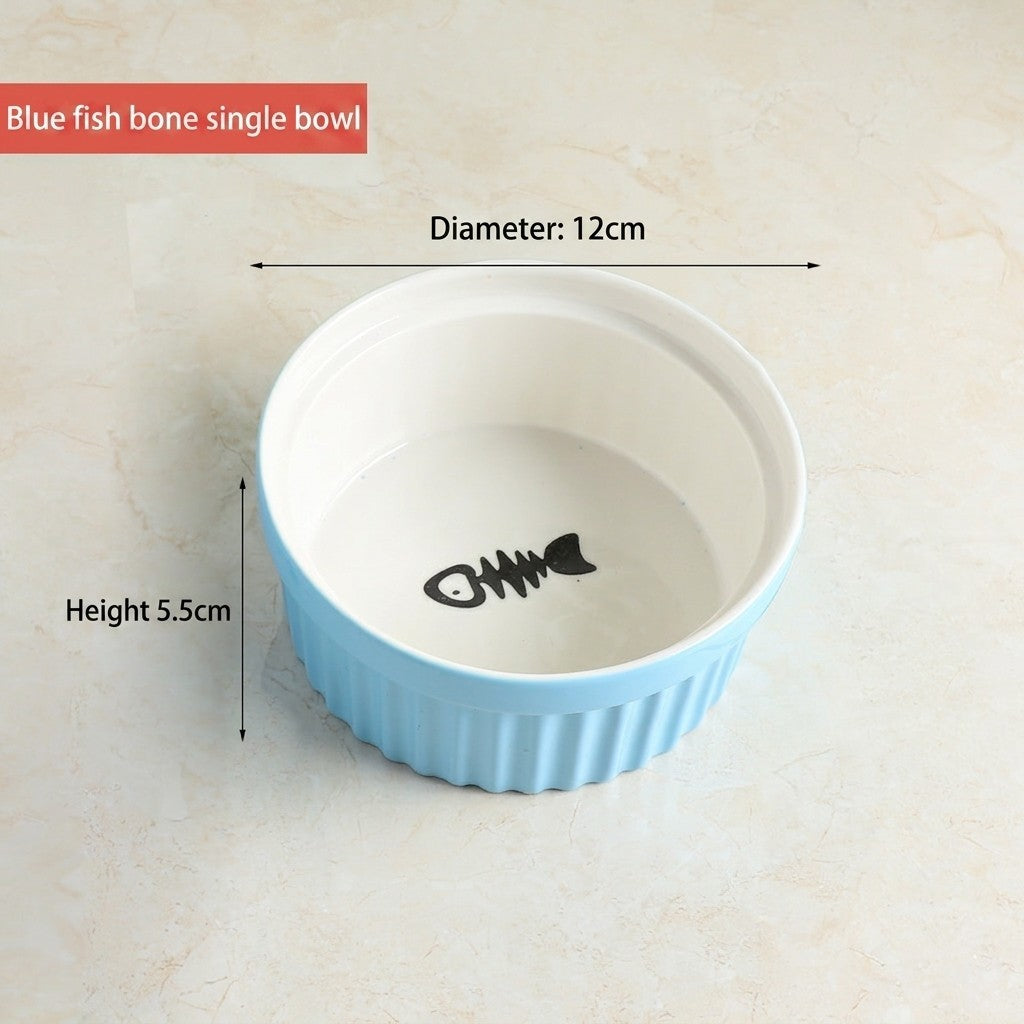 Kitten Specialized Ceramic Pet Bowl Anti-Black Chin Food Water Basin with Bamboo Stand Mangkuk Kucing