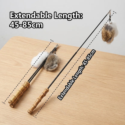FUREVER365 TM-52 Bamboo Joint Cat Teaser - Retractable Flexible Telescopic Wand Rabbit Velvet Toy