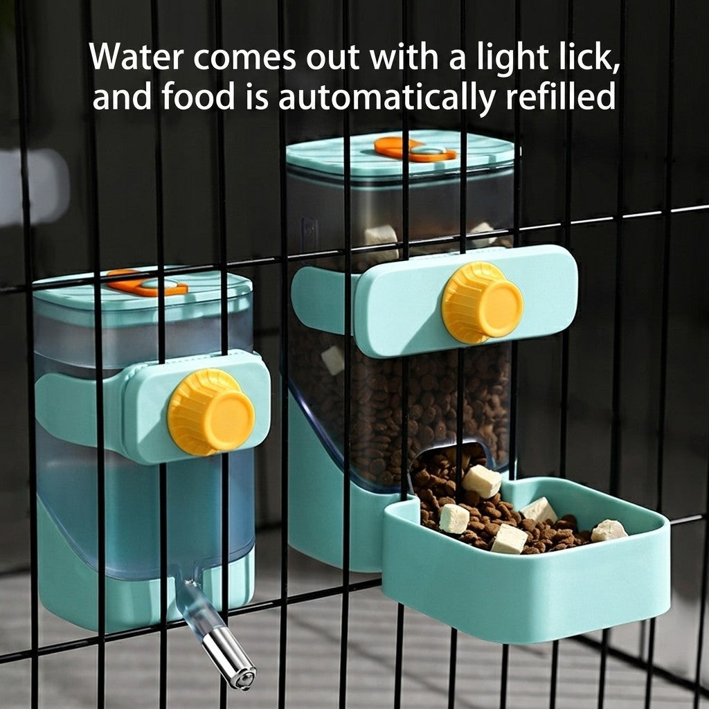 DONE Hanging Cage Auto Pet Feeder & Waterer Set Gravity Dispenser for Cats Dogs Rabbit Small Animals ABS