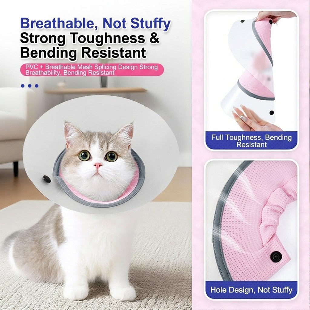 Waterproof PVC Elizabeth Collar Cat Dog Anti Lick Biting Recovery Cone Breathable Pelindung Leher
