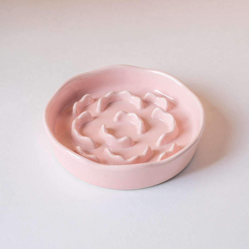 Ceramic Slow Feeder Cat Bowl Anti-Choke Dog Bowl Neck Protection Anti-Vomiting Elevated Pet Bowl