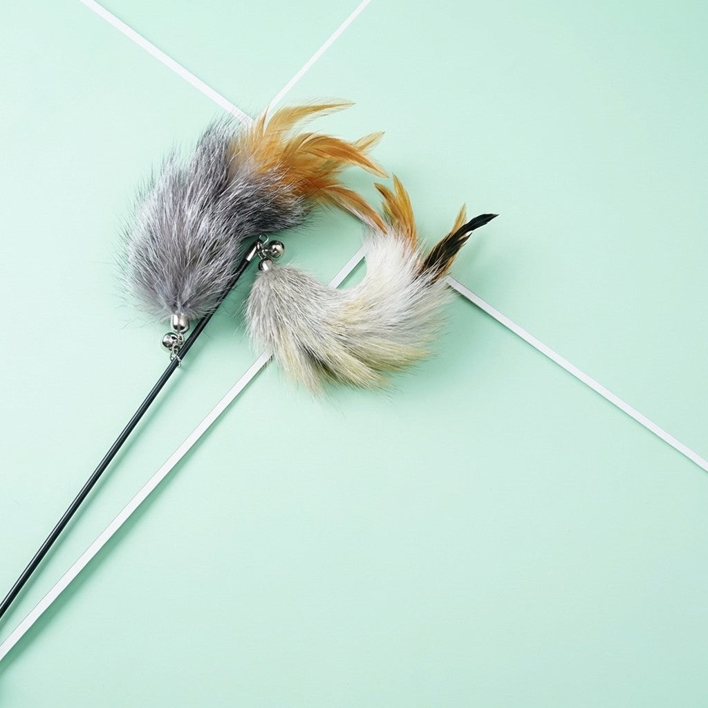 FUREVER365 HM-18 Fox Fur Ball Cat Teaser - 2-Section Telescopic Carbon Fiber Wand Interactive Toy
