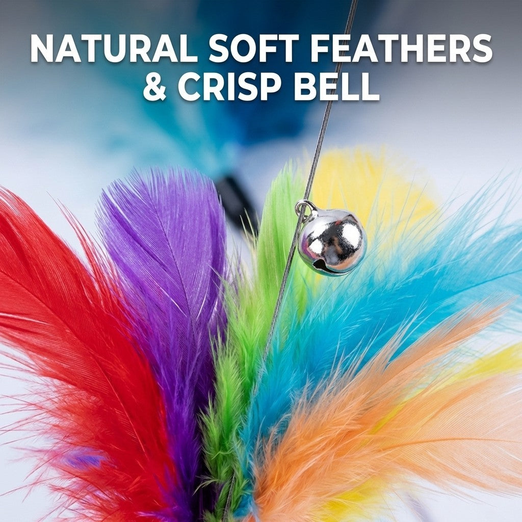 FUREVER365 YM-03 Feather Cat Teaser - High-Elasticity Steel Wire Bite-Resistant Interactive Wand Toy