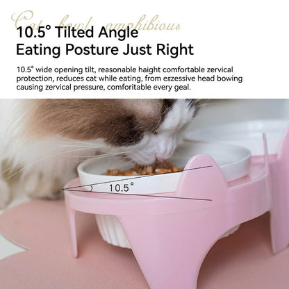 Ceramic Cat Bowl Elevated Tilted Neck Protection Pet Food Water Feeder Anti-Black Chin Mangkuk Kucing