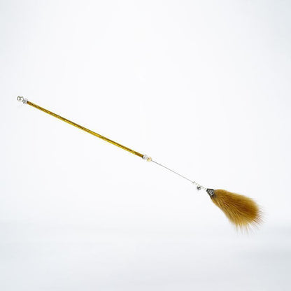 FUREVER365 HM-06 Premium Fox Fur Cat Teaser - Extra Fluffy Solid Wood Wand Bouncing Toy