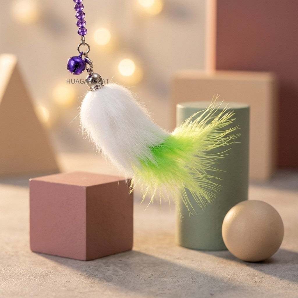 FUREVER365 TM-01 Colorful Rabbit Fur Teaser - High-Elasticity Steel Wire Squeaky Bell Cat Wand Toy