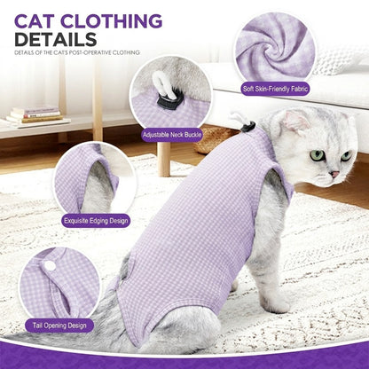 Premium Cotton Cat Recovery Suit Post Surgery Shirt Anti-Lick Sterilization Care Breathable Baju Kucing