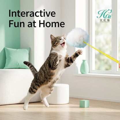 FUREVER365 TM-10 Rabbit Fur Ball Cat Teaser - Durable PVC Wand Wire Interaction Toy