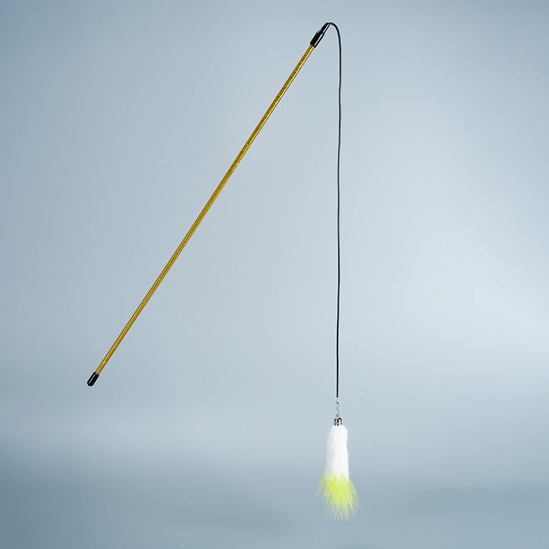 FUREVER365 TM-09 Rabbit Fur Wheat Ear Cat Teaser - Elastic Bouncing Rope Short Wand Interactive Toy
