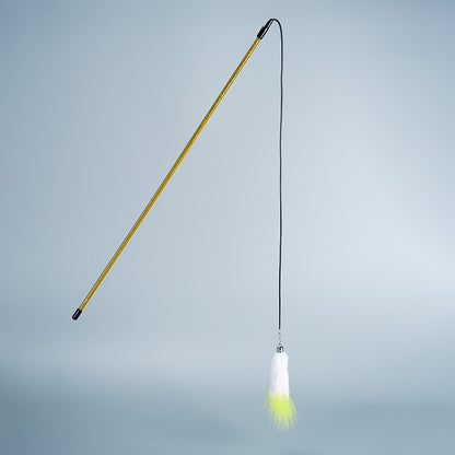 FUREVER365 TM-09 Rabbit Fur Wheat Ear Cat Teaser - Elastic Bouncing Rope Short Wand Interactive Toy