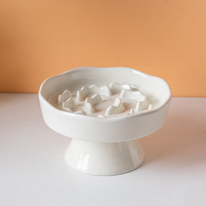 Ceramic Slow Feeder Cat Bowl Anti-Choke Dog Bowl Neck Protection Anti-Vomiting Elevated Pet Bowl