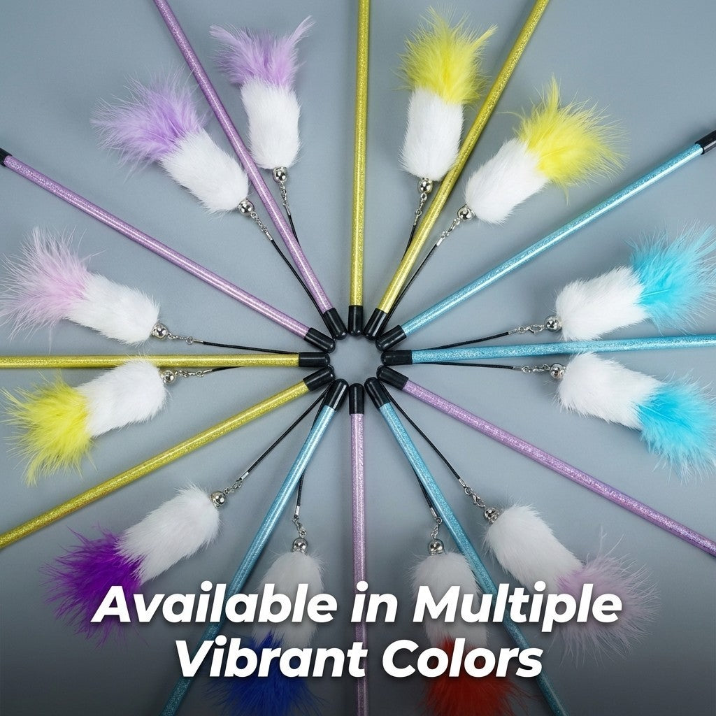 FUREVER365 TM-09 Rabbit Fur Wheat Ear Cat Teaser - Elastic Bouncing Rope Short Wand Interactive Toy