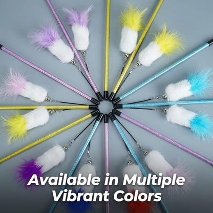 FUREVER365 TM-09 Rabbit Fur Wheat Ear Cat Teaser - Elastic Bouncing Rope Short Wand Interactive Toy