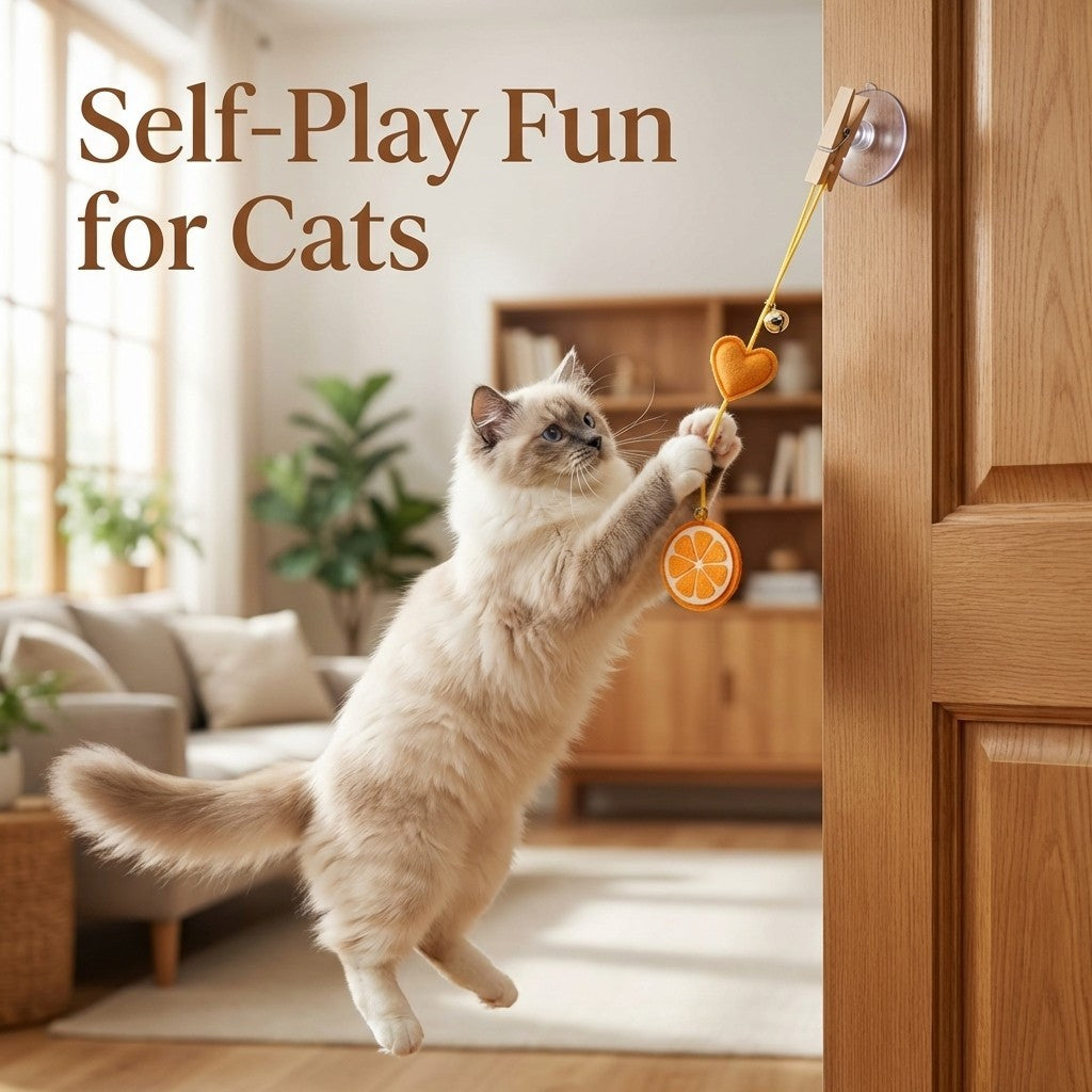 FUREVER365 SJ-01 Hanging Doorway Cat Toy - Self-Playing Felt Spider & Monster with Elastic Bouncing Cord