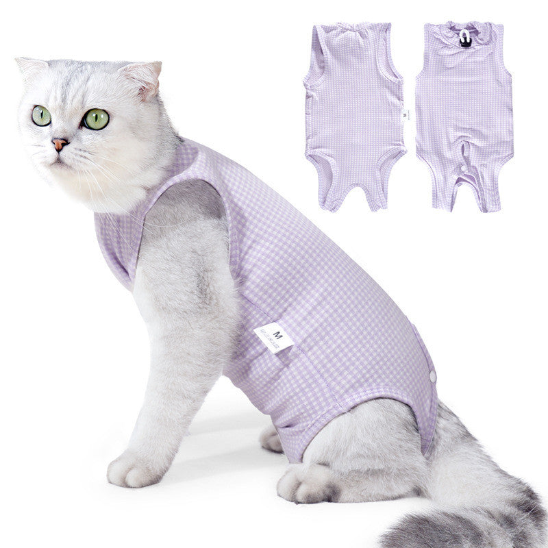 Premium Cotton Cat Recovery Suit Post Surgery Shirt Anti-Lick Sterilization Care Breathable Baju Kucing