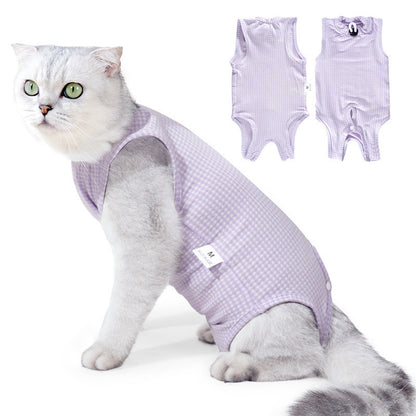 Premium Cotton Cat Recovery Suit Post Surgery Shirt Anti-Lick Sterilization Care Breathable Baju Kucing
