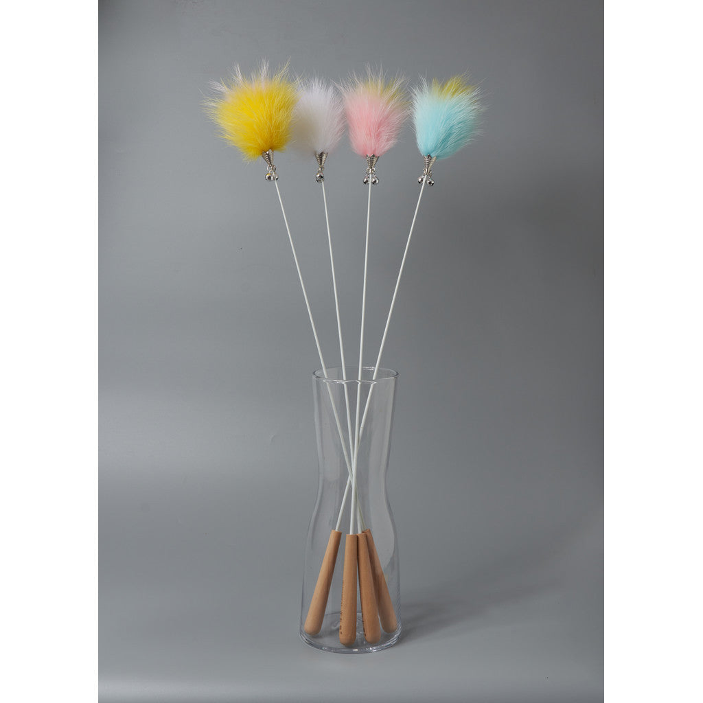 FUREVER365 HM-47 Rainbow Fox Velvet Cat Teaser - Solid Wood Wand Elastic Rope Interactive Plush Toy