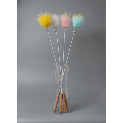 FUREVER365 HM-47 Rainbow Fox Velvet Cat Teaser - Solid Wood Wand Elastic Rope Interactive Plush Toy