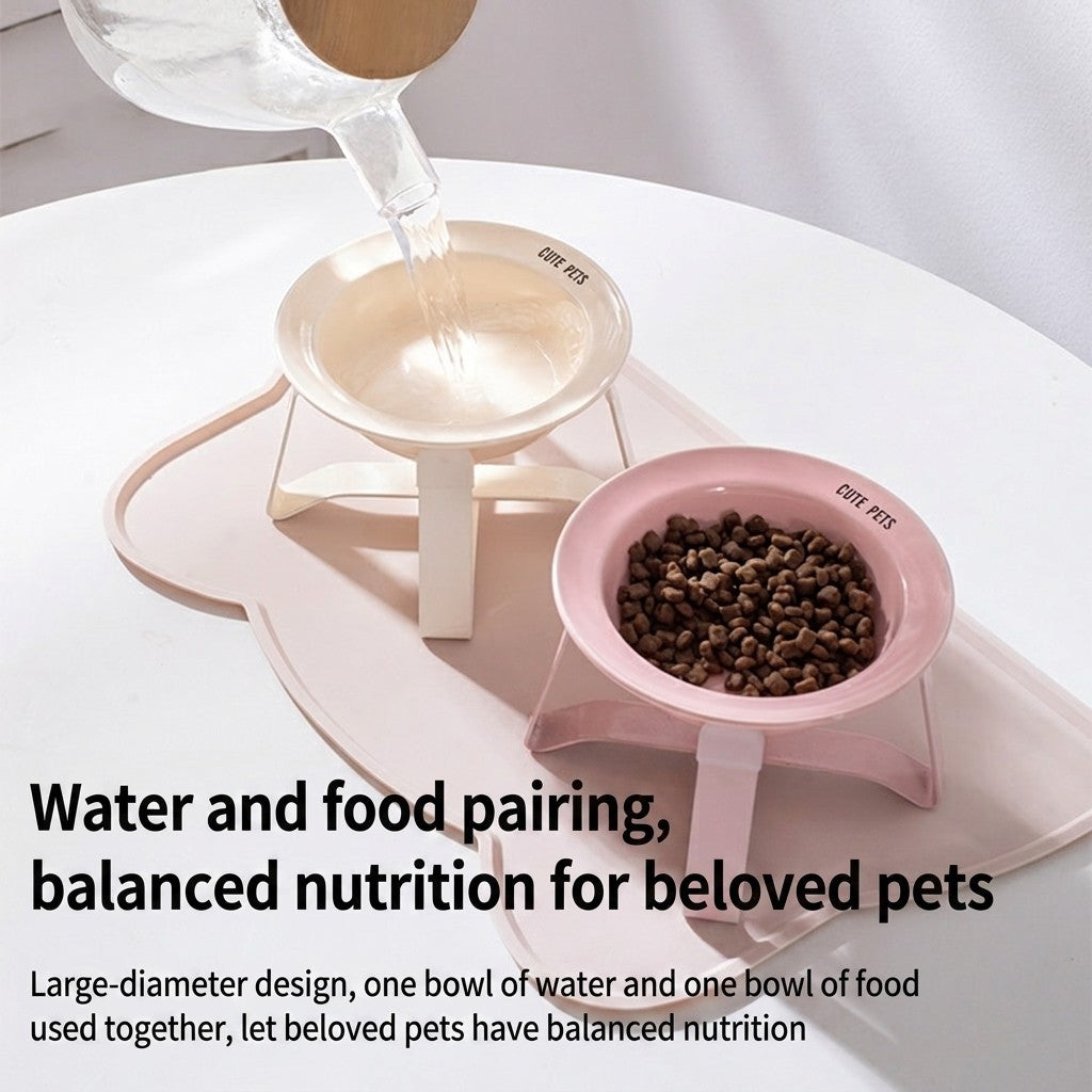 Korean Style Elevated Ceramic Pet Bowl Anti-Black Chin Neck Protection Cat Dog Food Water UFO Bowl