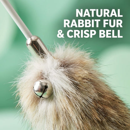 FUREVER365 HM-18 Fox Fur Ball Cat Teaser - 2-Section Telescopic Carbon Fiber Wand Interactive Toy