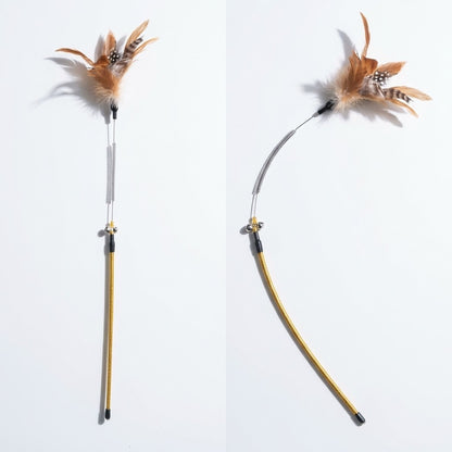 FUREVER365 YM-35 Spring Feather Cat Teaser-High-Elasticity Steel Wire Wand with Bell Interactive Toy