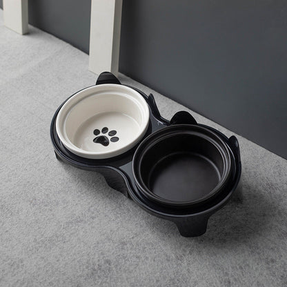 Ceramic Cat Bowl Elevated Tilted Neck Protection Pet Food Water Feeder Anti-Black Chin Mangkuk Kucing