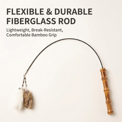 FUREVER365 TM-52 Bamboo Joint Cat Teaser - Retractable Flexible Telescopic Wand Rabbit Velvet Toy