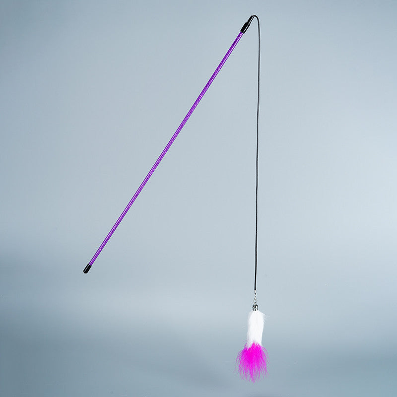 FUREVER365 TM-09 Rabbit Fur Wheat Ear Cat Teaser - Elastic Bouncing Rope Short Wand Interactive Toy