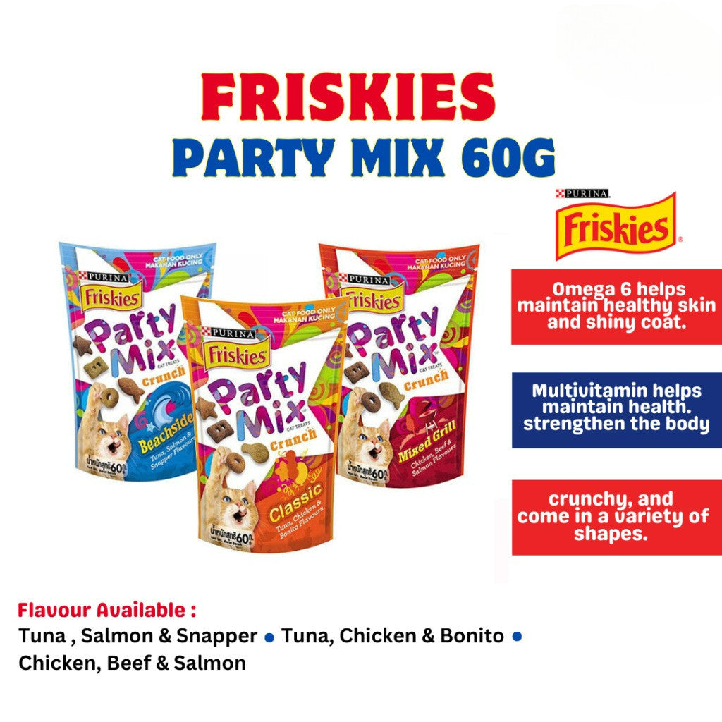 Friskies Party Mix Treat Dry Cat Snack (Classic/Mixed/Beach) 60G