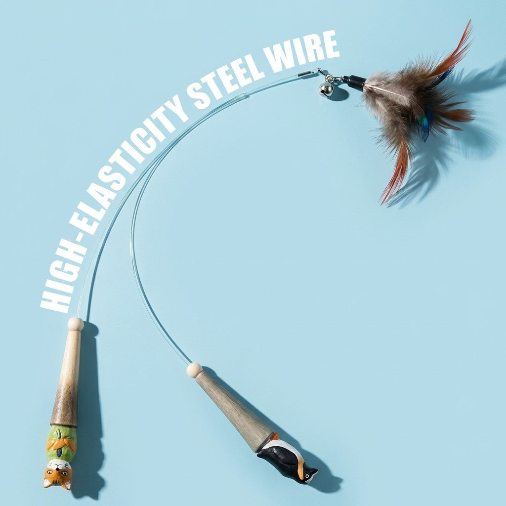 FUREVER365 YM-31 Creative Handle Cat Teaser - Ergonomic Grip High-Elasticity Steel Wire Feather Toy