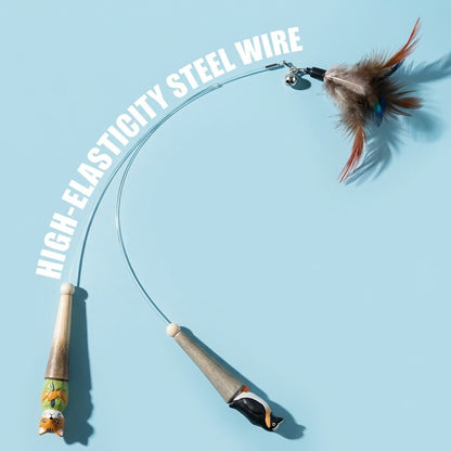 FUREVER365 YM-31 Creative Handle Cat Teaser - Ergonomic Grip High-Elasticity Steel Wire Feather Toy