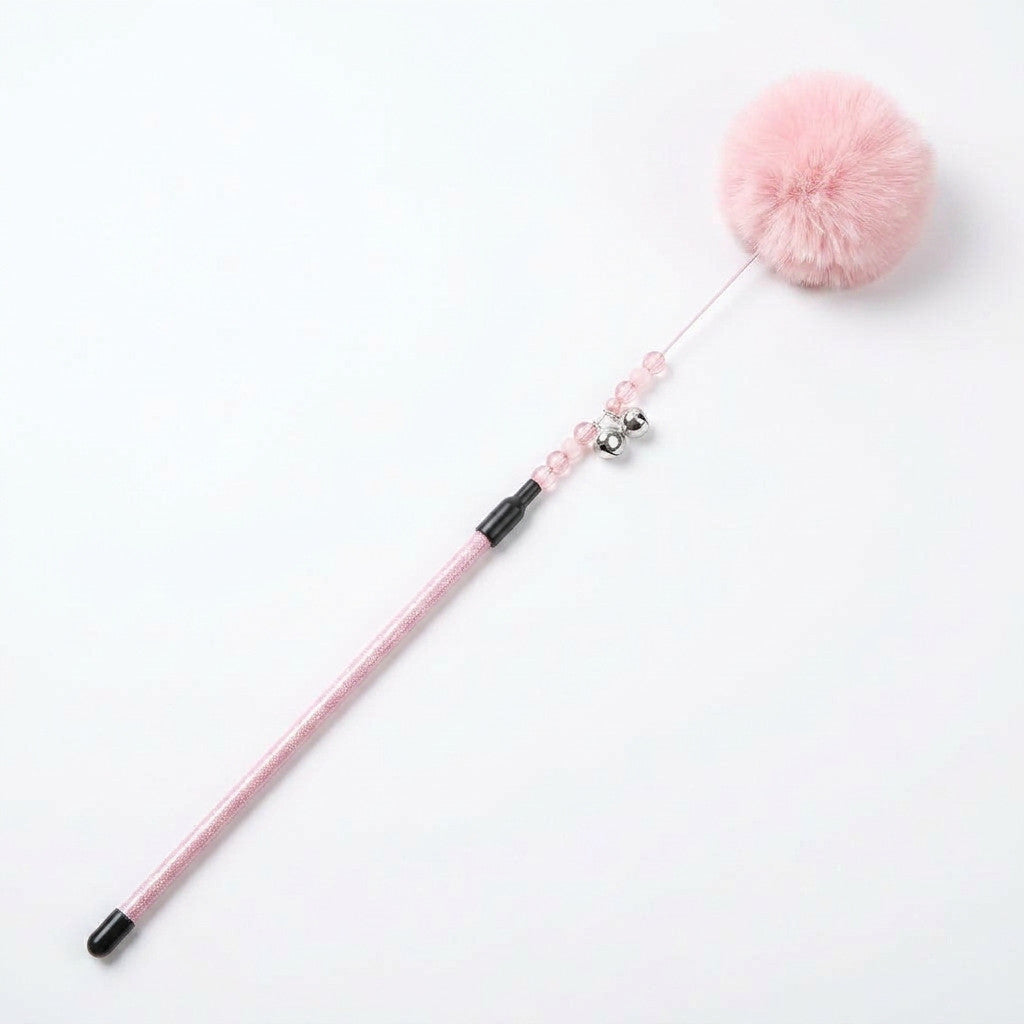 FUREVER365 TM-02Rabbit Fur Ball Cat Teaser - Extra Long Wand High-Elasticity Steel Wire Bouncing Toy