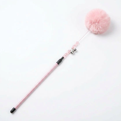 FUREVER365 TM-02Rabbit Fur Ball Cat Teaser - Extra Long Wand High-Elasticity Steel Wire Bouncing Toy