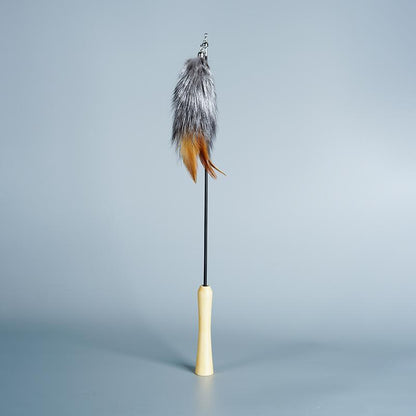 FUREVER365 HM-18 Fox Fur Ball Cat Teaser - 2-Section Telescopic Carbon Fiber Wand Interactive Toy