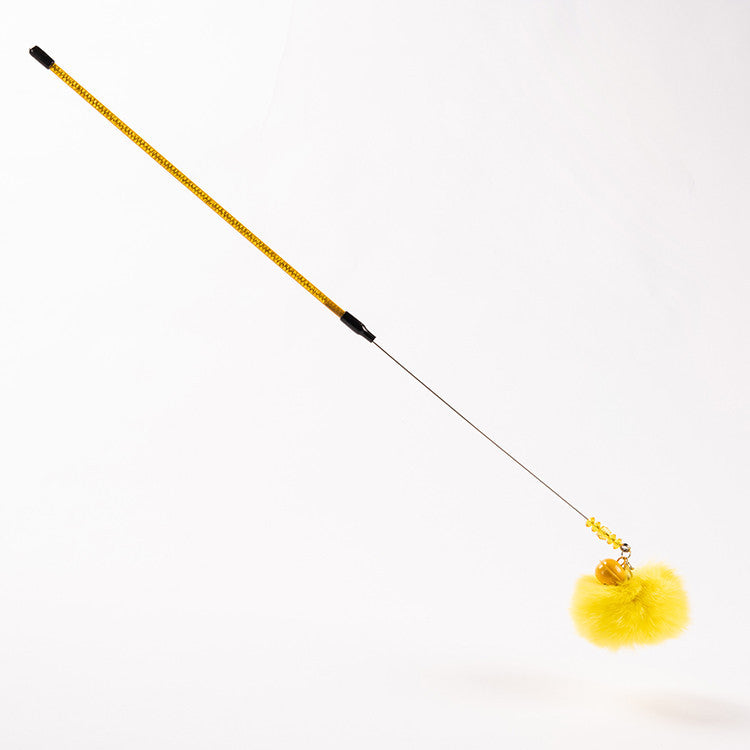 FUREVER365 TM-02Rabbit Fur Ball Cat Teaser - Extra Long Wand High-Elasticity Steel Wire Bouncing Toy