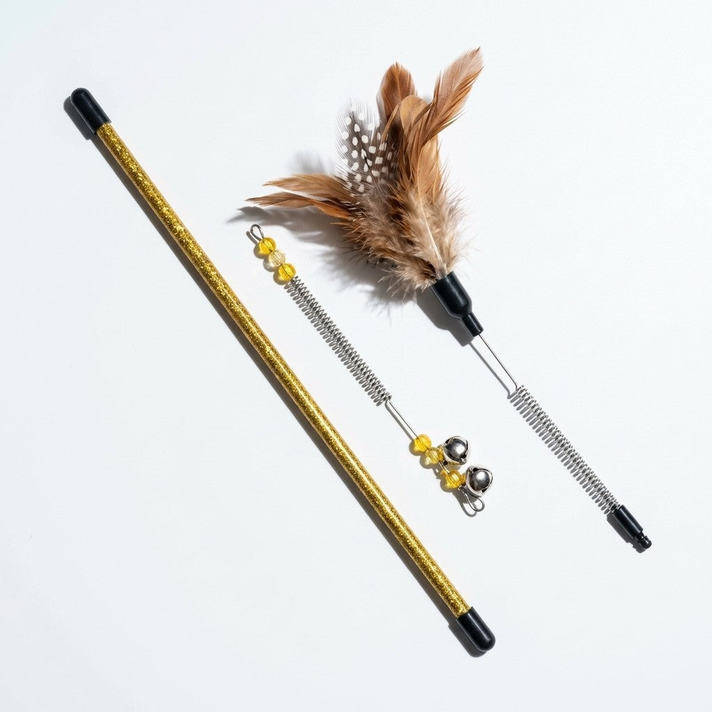FUREVER365 YM-35 Spring Feather Cat Teaser-High-Elasticity Steel Wire Wand with Bell Interactive Toy