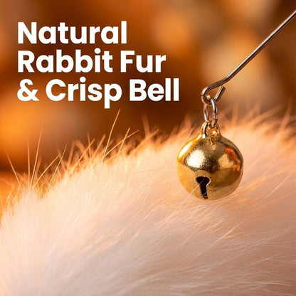 FUREVER365 HM-05 Macaron Fox Fur Ball Cat Teaser - Solid Wood Wand Elastic Rope Interactive Toy