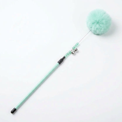 FUREVER365 TM-02Rabbit Fur Ball Cat Teaser - Extra Long Wand High-Elasticity Steel Wire Bouncing Toy