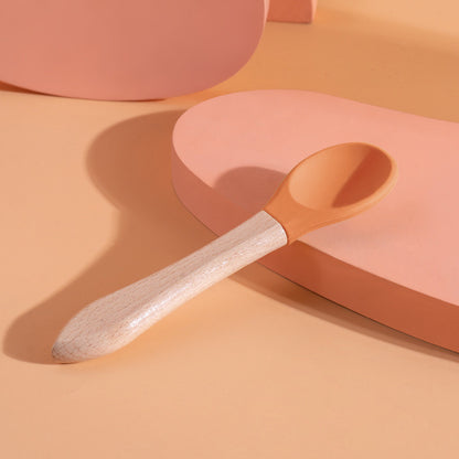 Silicone Pet Canned Food Spoon Wooden Handle Cat Dog Wet Food Feeder Scraper Scoop Food Grade Sudu