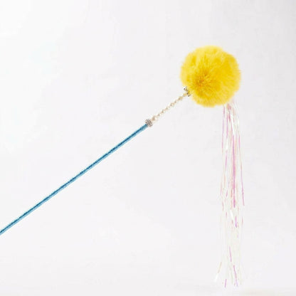 FUREVER365 TM-08 Rabbit Fur Ball & Tassel Cat Teaser - Durable PVC Wand Bouncing Elastic Toy