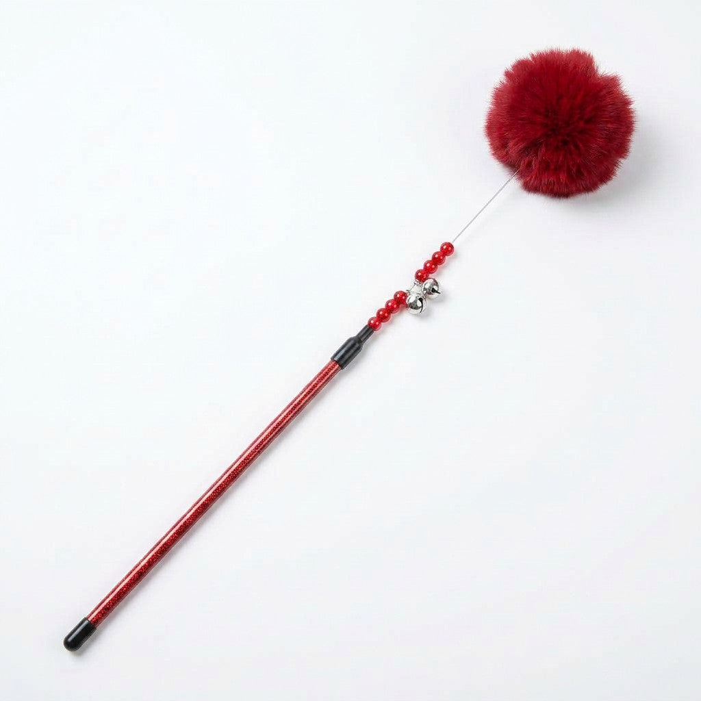 FUREVER365 TM-02Rabbit Fur Ball Cat Teaser - Extra Long Wand High-Elasticity Steel Wire Bouncing Toy