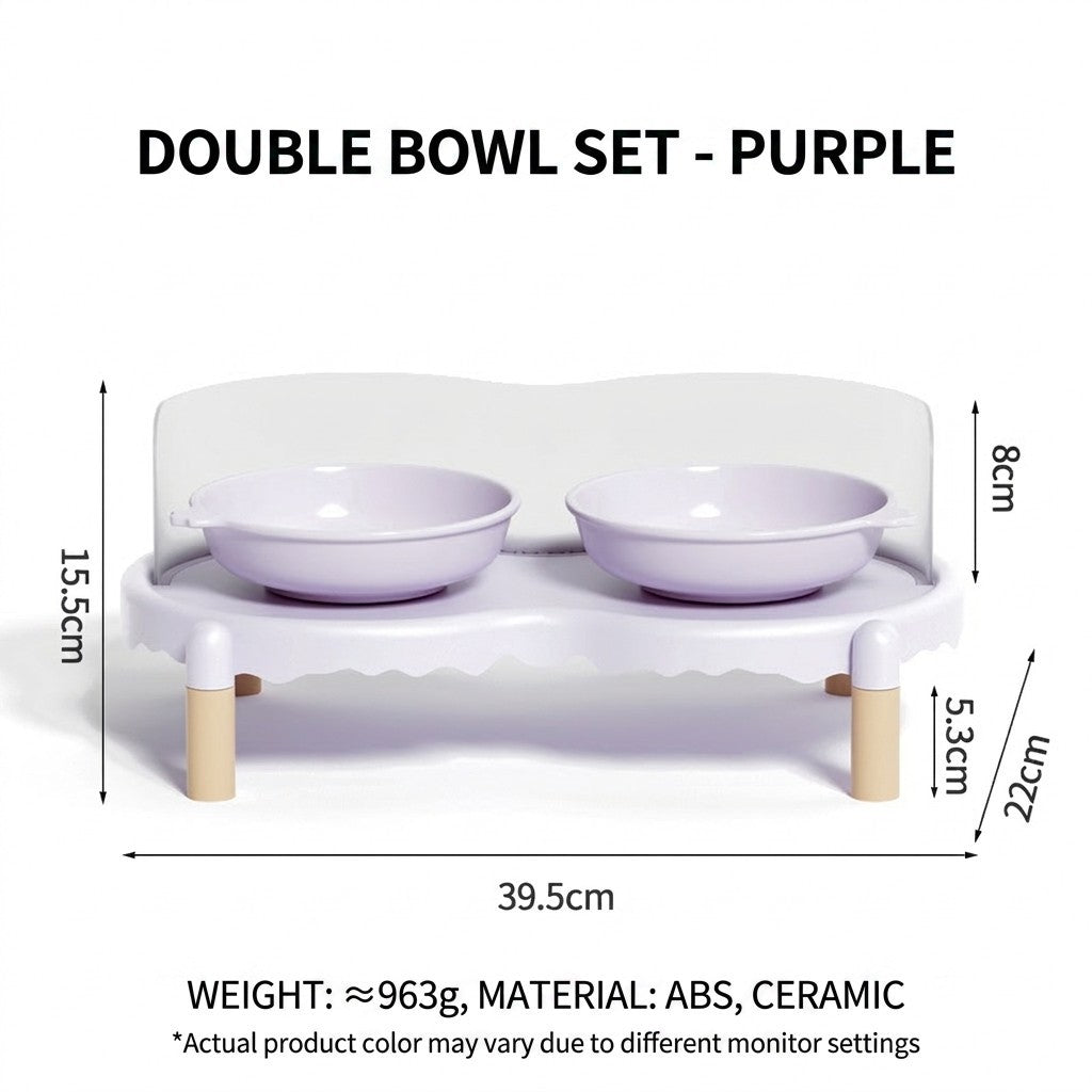 Bubble Elevated Ceramic Cat Bowl Double Bowl with Splash Guard Anti-Black Chin Neck Protection Pet Feeder