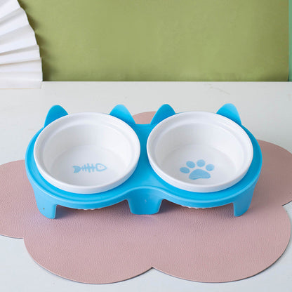 Ceramic Cat Bowl Elevated Tilted Neck Protection Pet Food Water Feeder Anti-Black Chin Mangkuk Kucing
