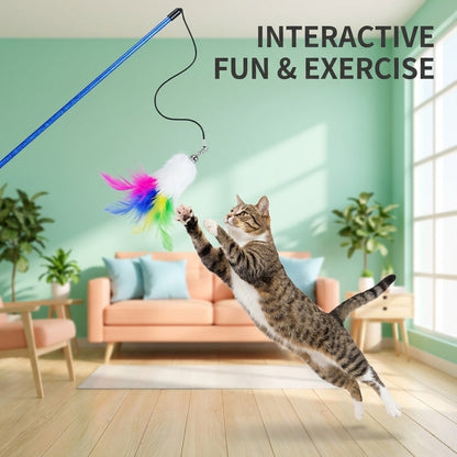 FUREVER365 TM-09 Rabbit Fur Wheat Ear Cat Teaser - Elastic Bouncing Rope Short Wand Interactive Toy