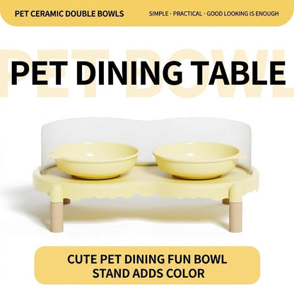 Bubble Elevated Ceramic Cat Bowl Double Bowl with Splash Guard Anti-Black Chin Neck Protection Pet Feeder