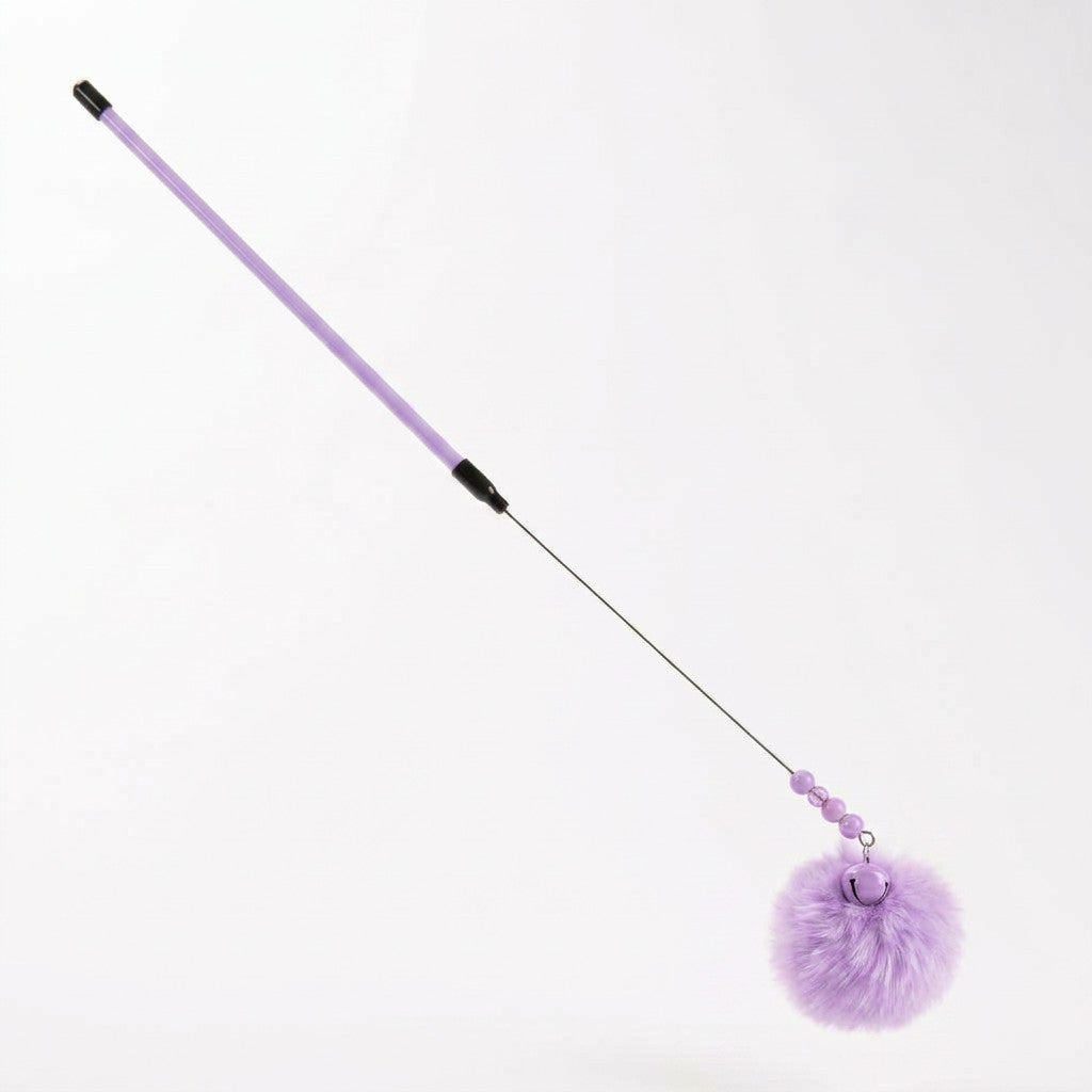 FUREVER365 TM-02Rabbit Fur Ball Cat Teaser - Extra Long Wand High-Elasticity Steel Wire Bouncing Toy