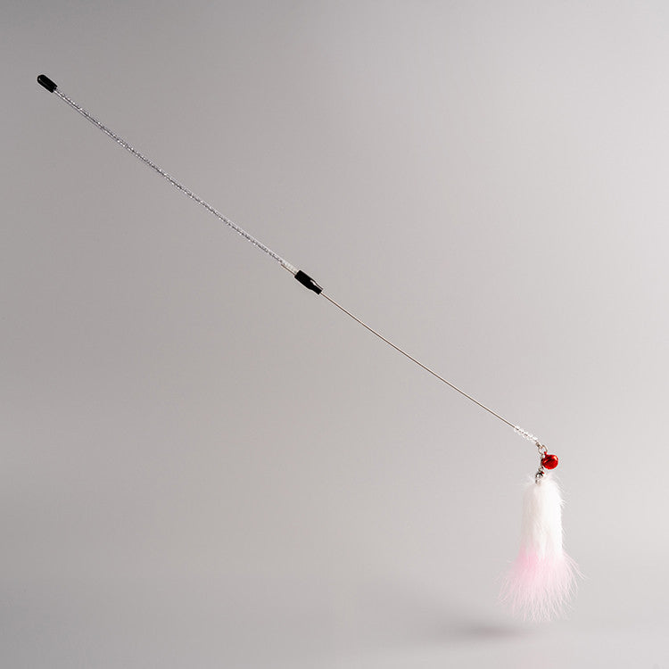 FUREVER365 TM-01 Colorful Rabbit Fur Teaser - High-Elasticity Steel Wire Squeaky Bell Cat Wand Toy