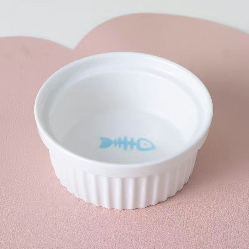 Elevated Ceramic Cat Bowl Tilted Neck Protection Double Bowl Anti-Black Chin Dog Food Water Feeder